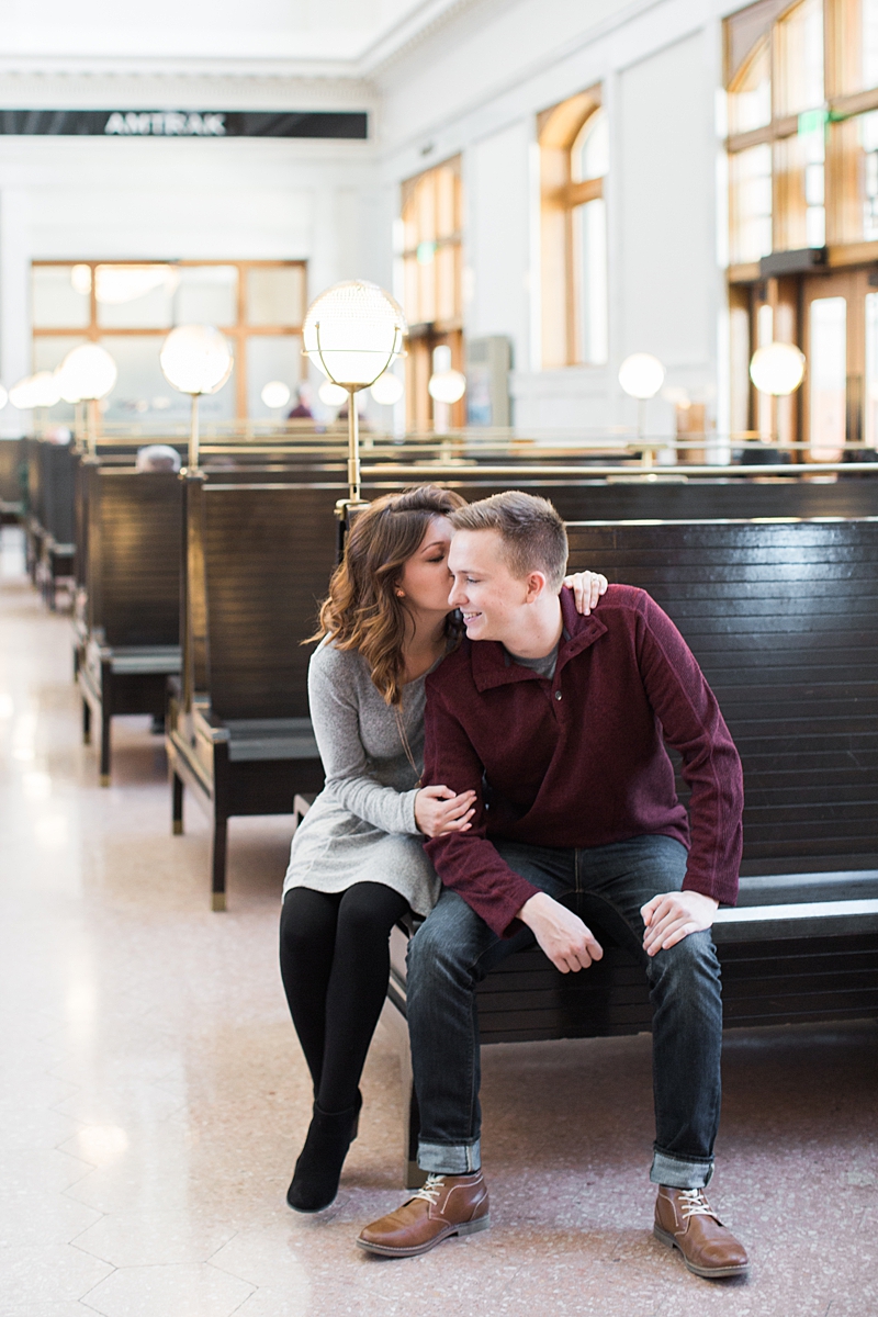 Downtown Denver Engagement Photos in Union Station